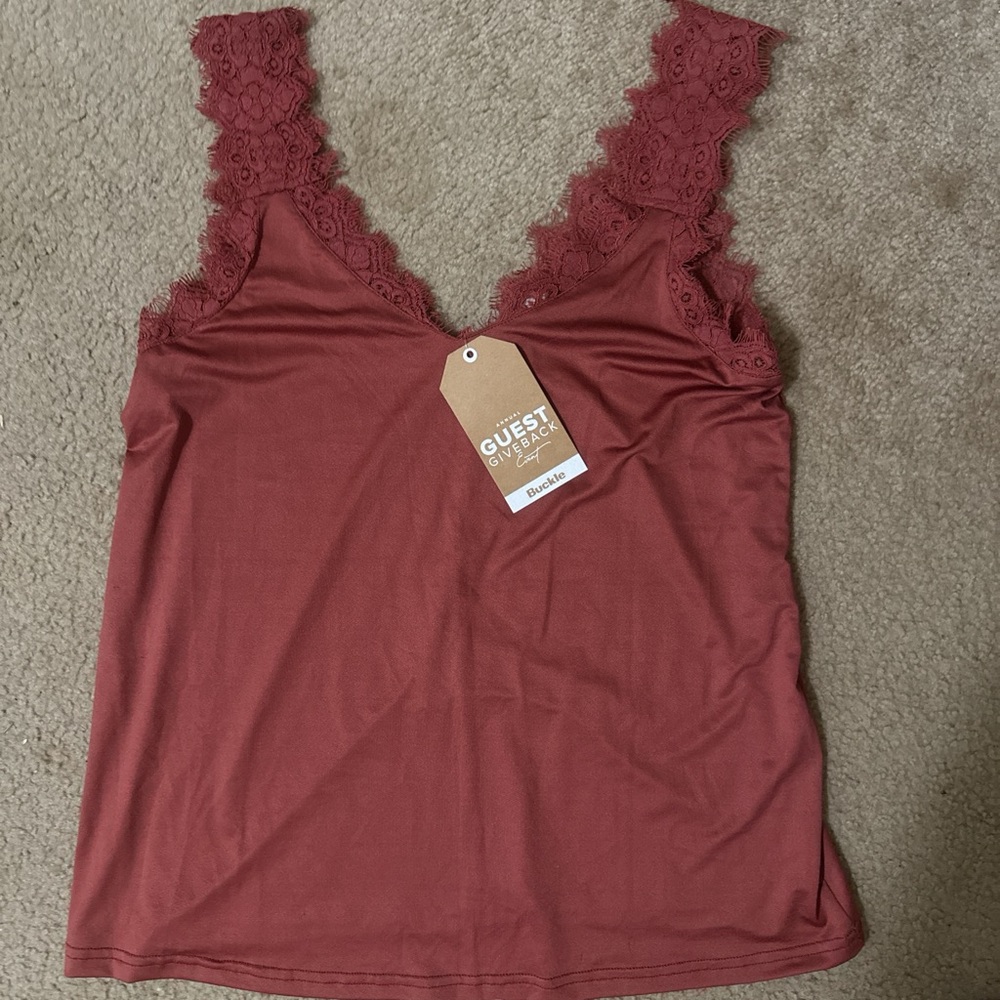 Rust Lace Trim Tank Top